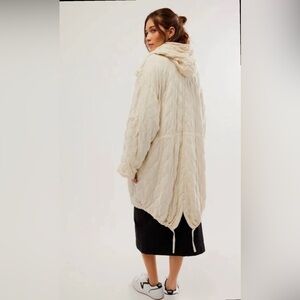 NWT Free People One Cedar Parachute Jacket Hood Quilted Knit Oversized Ivory XS